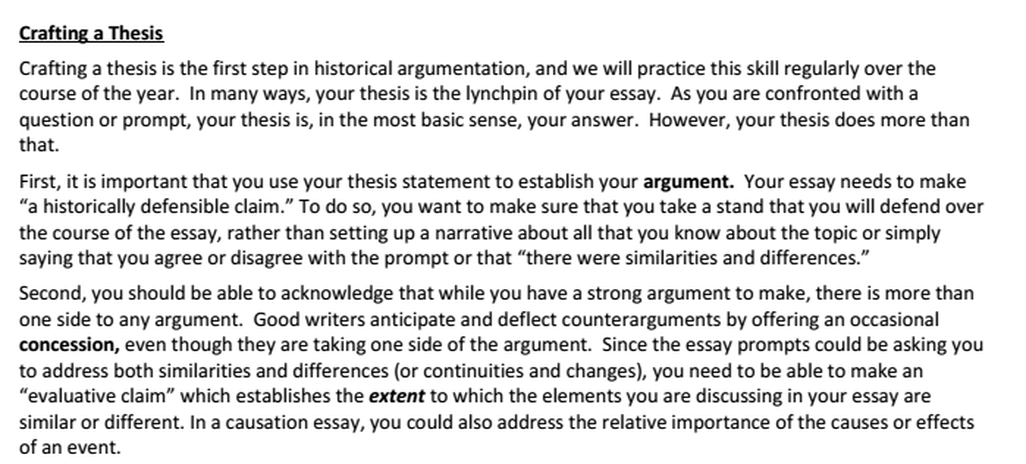 thesis statement in history essay